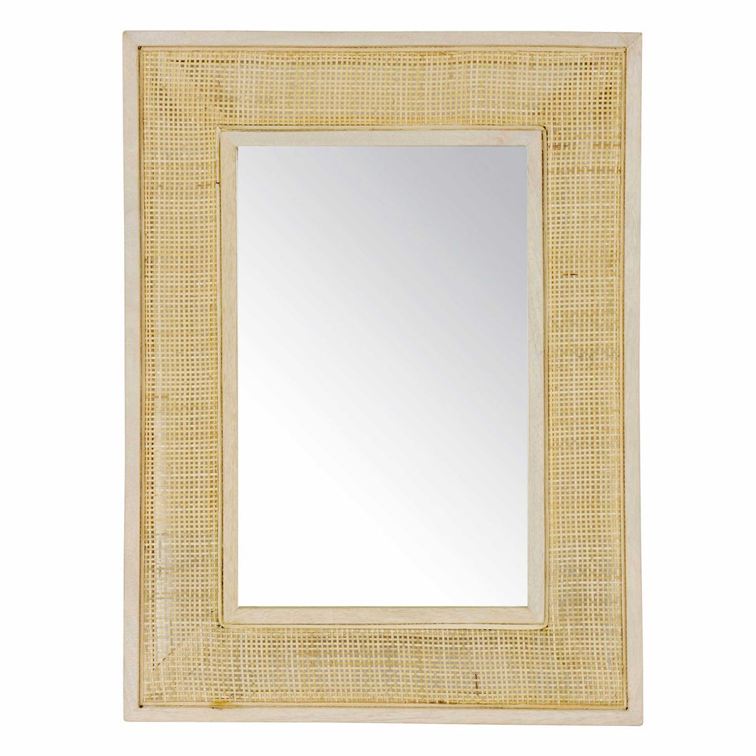 cane & wood mirror