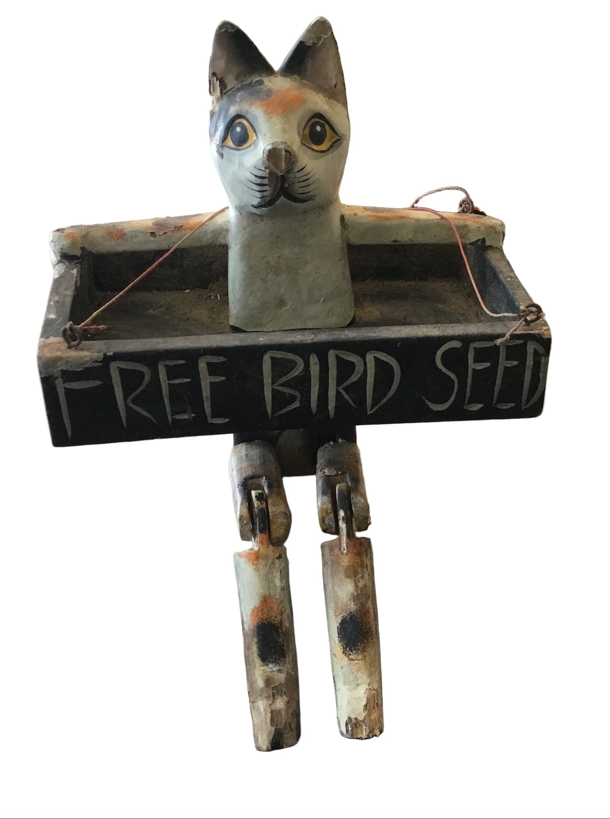 vintage folk art cat bird feeder