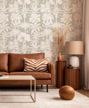 Load image into Gallery viewer, Cockatoo Palms Wallpaper • Sage Linen • Insitu