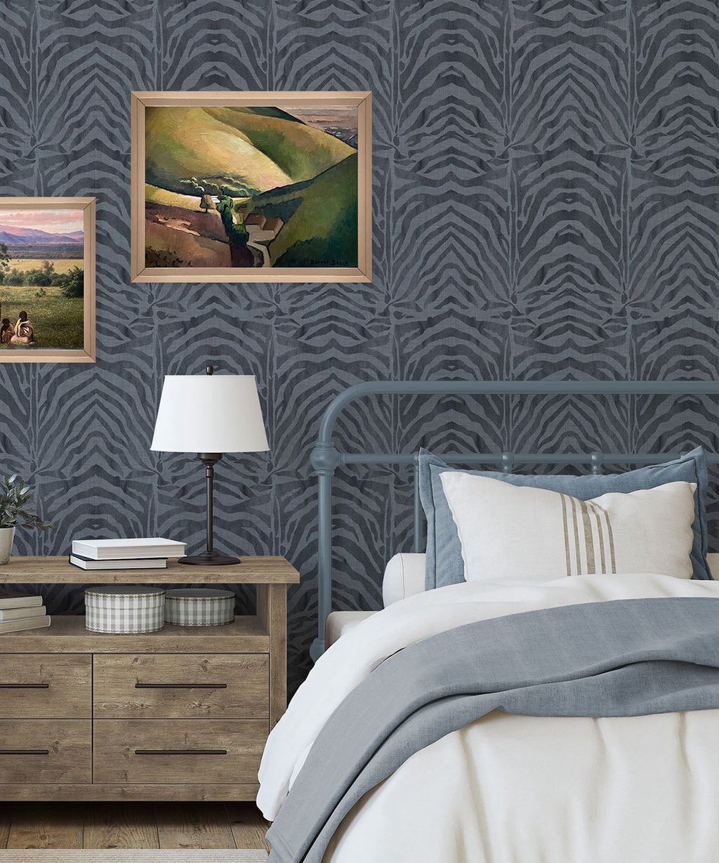 Zebra Wallpaper • Denim • Insitu