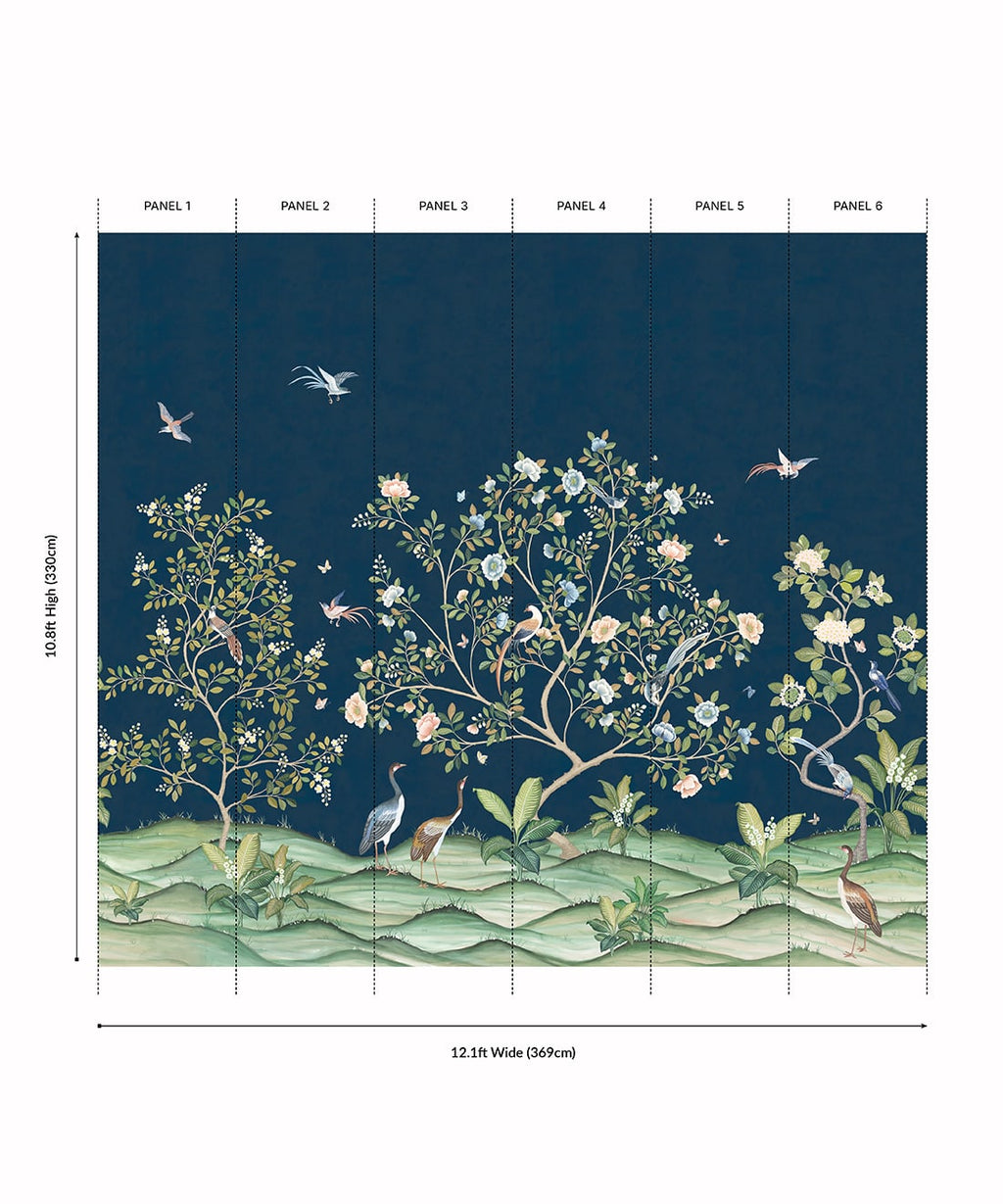 Spring Landscape Mural - Colorway: Navy - Panels