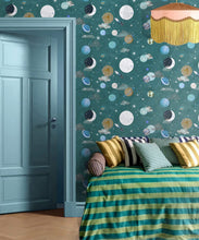 Load image into Gallery viewer, Blast Off Wallpaper - Colourway: Lagoon Blue - Insitu