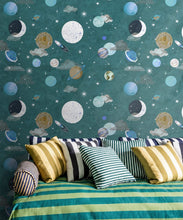 Load image into Gallery viewer, Blast Off Wallpaper - Colourway: Lagoon Blue - Insitu