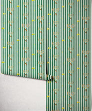 Load image into Gallery viewer, The Tennis Club Stripe Wallpaper - Colourway: Kelp Green - Roll