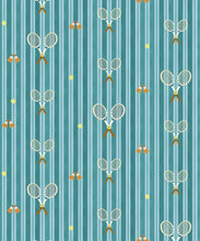 Load image into Gallery viewer, The Tennis Club Stripe Wallpaper - Colourway: Lagoon Blue - Swatch