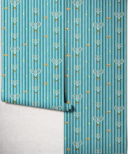 Load image into Gallery viewer, The Tennis Club Stripe Wallpaper - Colourway: Lagoon Blue - Roll