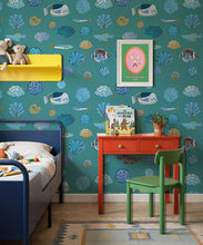 Load image into Gallery viewer, Seaside Treasures Wallpaper - Colourway: Lagoon Blue - Insitu