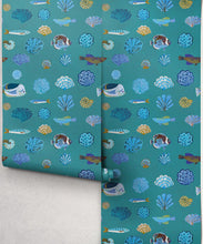 Load image into Gallery viewer, Seaside Treasures Wallpaper - Colourway: Lagoon Blue - Roll