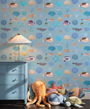 Load image into Gallery viewer, Seaside Treasures Wallpaper - Colourway: Powder Blue - Insitu