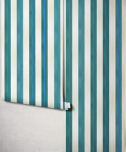 Load image into Gallery viewer, Junior Stripe Wallpaper - Colourway: Lagoon Blue - Roll