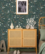 Load image into Gallery viewer, Bespoke Cranes Wallpaper • Teal • Insitu