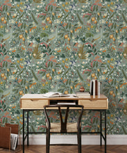 Load image into Gallery viewer, Balearic Cranes Wallpaper • Grey Blue • Insitu