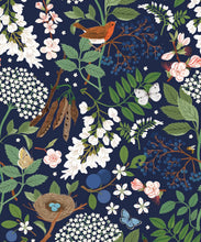 Load image into Gallery viewer, Flowering Trees Wallpaper • Navy • Swatch