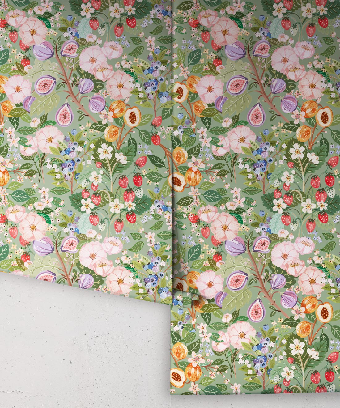 Summer Fruit Wallpaper • Summer Green • Rolls