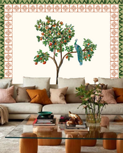 Load image into Gallery viewer, WONDERING PEACOCK IN ORANGE TREE MURAL