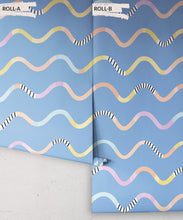 Load image into Gallery viewer, Happy Waves Wallpaper • Blue • Rolls