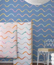 Load image into Gallery viewer, Happy Waves Wallpaper • Blue • Insitu