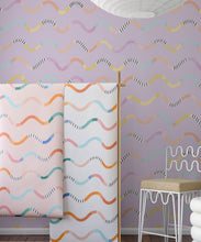 Load image into Gallery viewer, Happy Waves Wallpaper • Lilac • Insitu