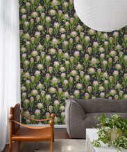 Load image into Gallery viewer, Protea Party Wallpaper • Black • Insitu