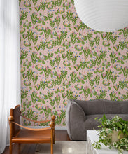 Load image into Gallery viewer, Protea Party Wallpaper • Fruity Peach • Insitu