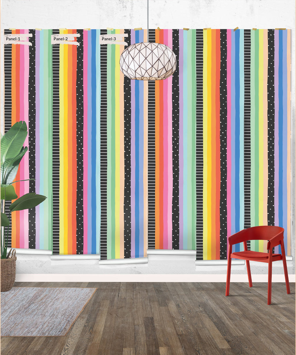 Rainbow Wall Mural • Bright Black • Panels