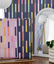 Load image into Gallery viewer, Sweet Rainbow Stripe Wallpaper • Navy • Insitu