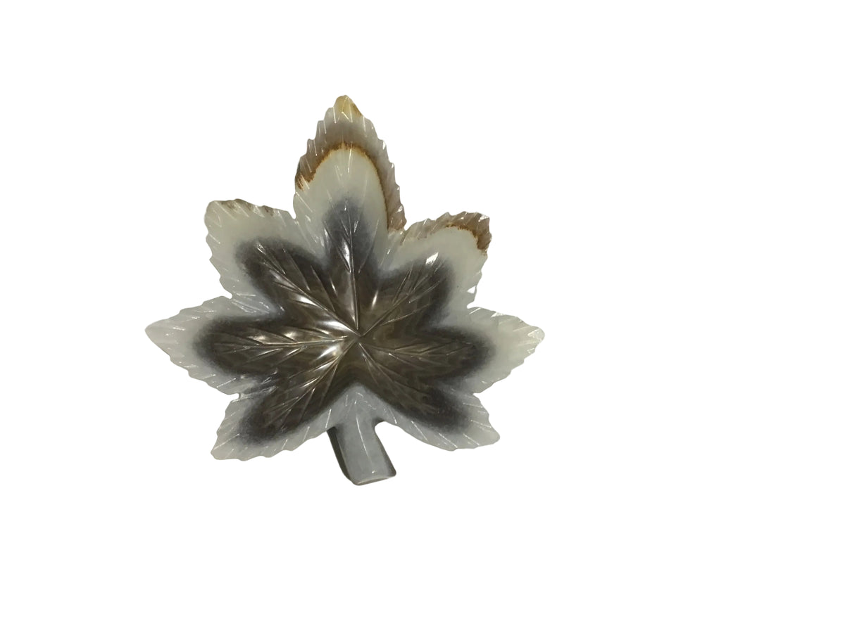 agate carved maple leaf dish