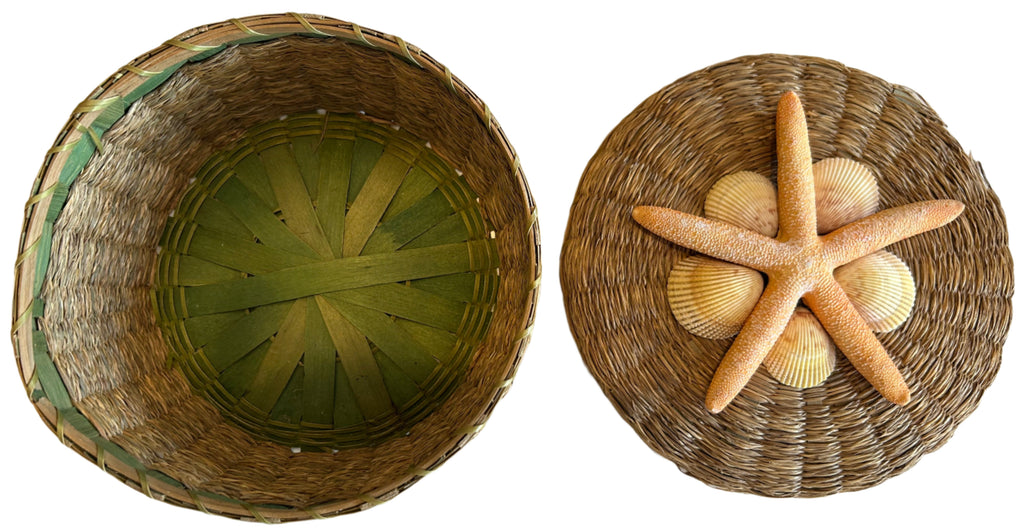 artisan basket with starfish and sea shells