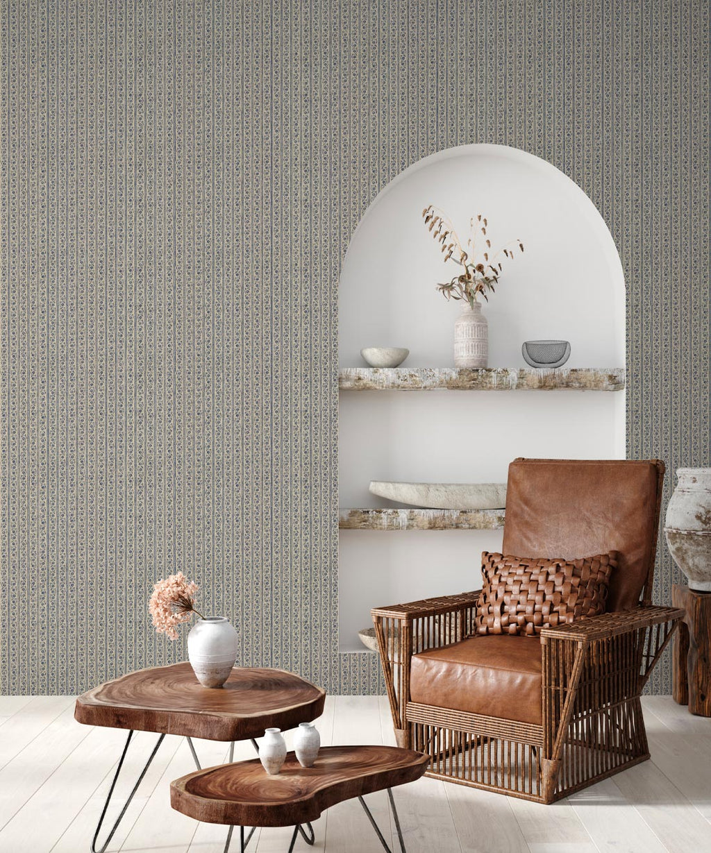Daisy Chain Wallpaper • Indigo Natural • Insitu