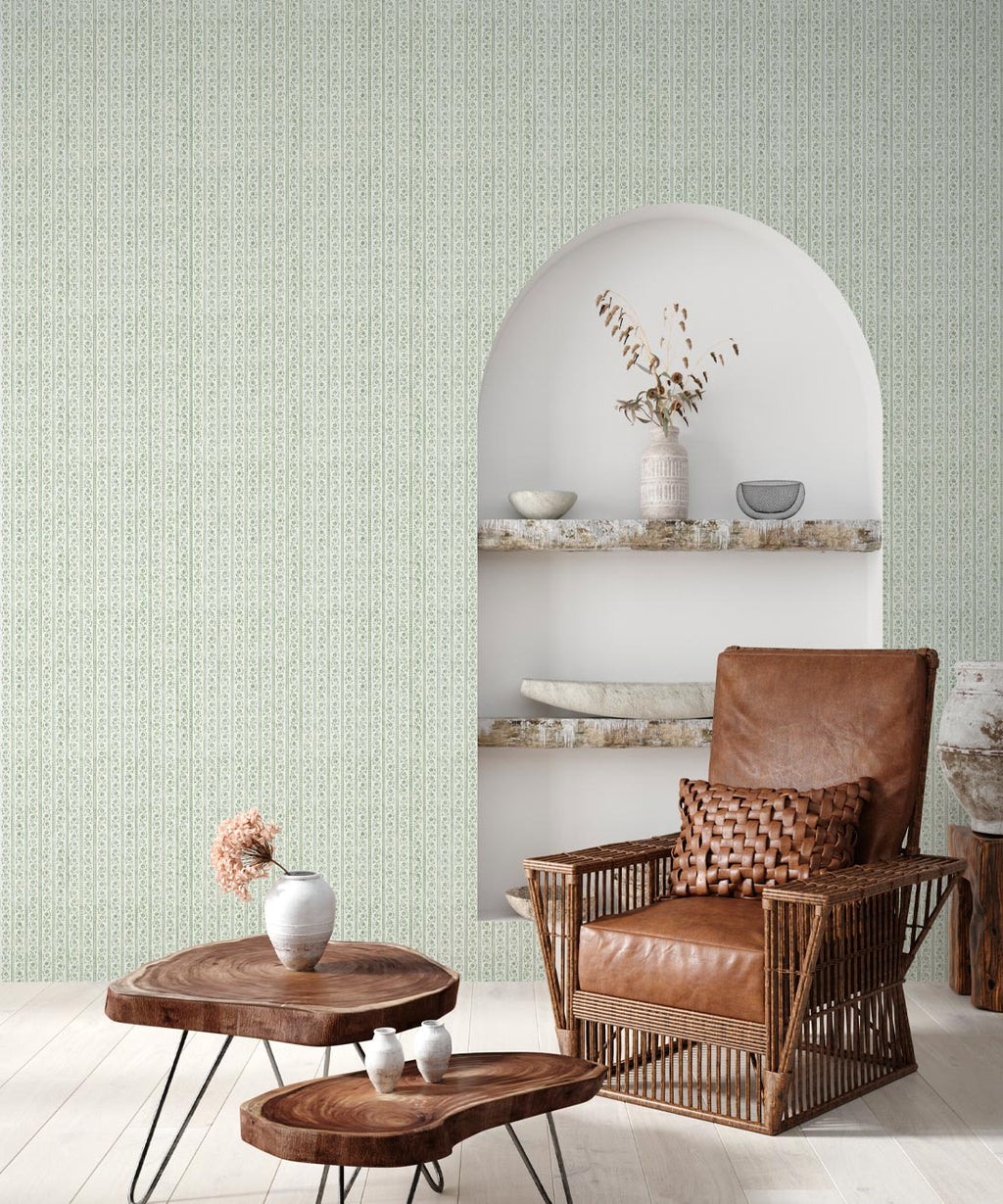 Daisy Chain Wallpaper • Mint Ivory • Insitu