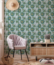 Load image into Gallery viewer, French Floral Wallpaper • Indigo Green Stripe • Insitu