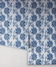 Load image into Gallery viewer, French Floral Wallpaper • Indigo Ivory Stripe • Rolls