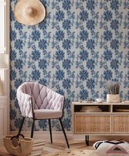 Load image into Gallery viewer, French Floral Wallpaper • Indigo Ivory Stripe • Insitu