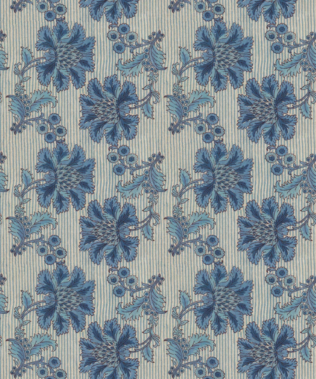 French Floral Wallpaper • Indigo Natural Stripe • Swatch