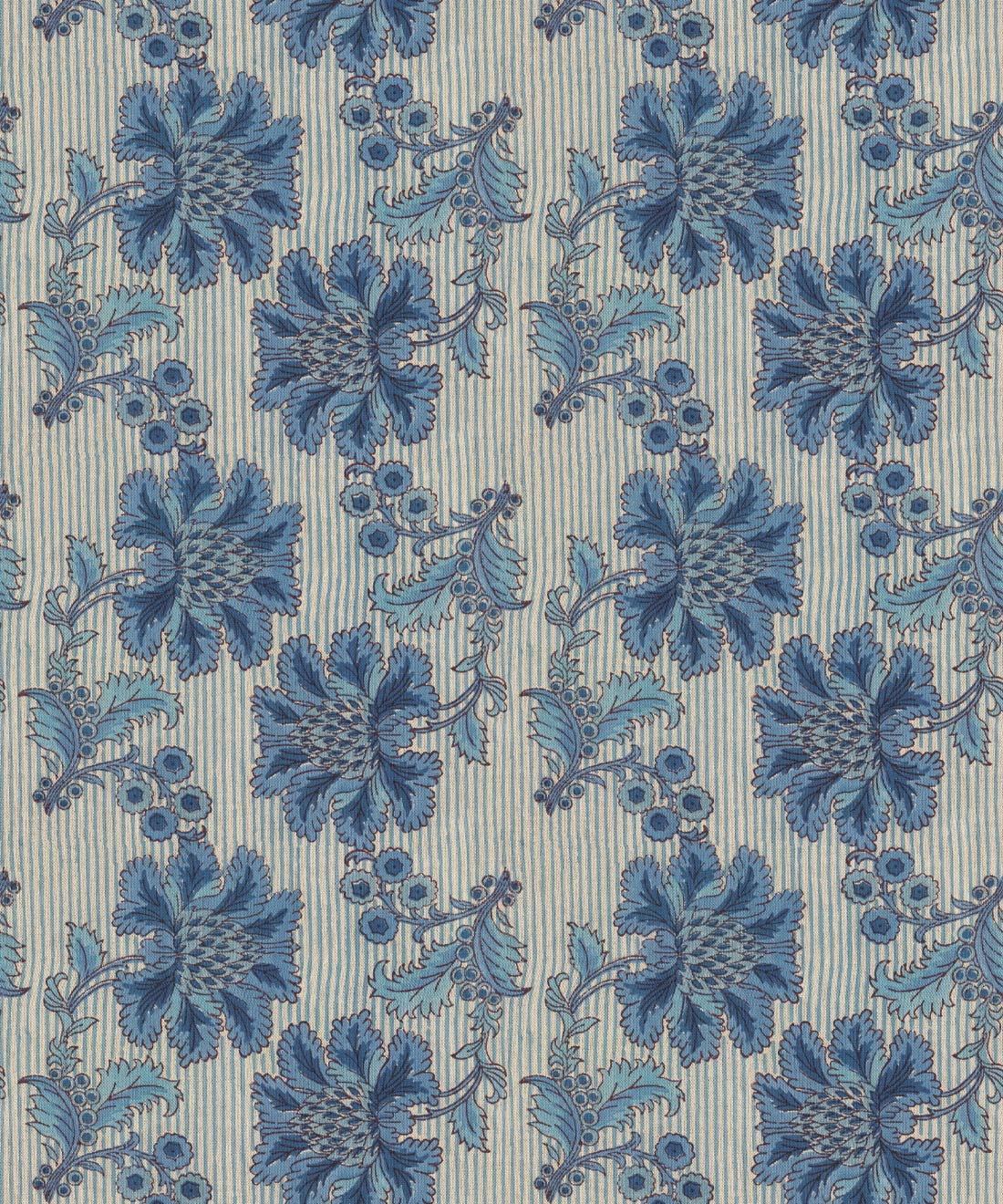 French Floral Wallpaper • Indigo Natural Stripe • Swatch