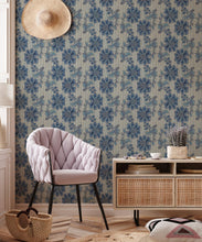 Load image into Gallery viewer, French Floral Wallpaper • Indigo Natural Stripe • Insitu