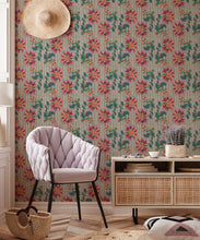 Load image into Gallery viewer, French Floral Wallpaper • Multi Natural Stripe • Insitu