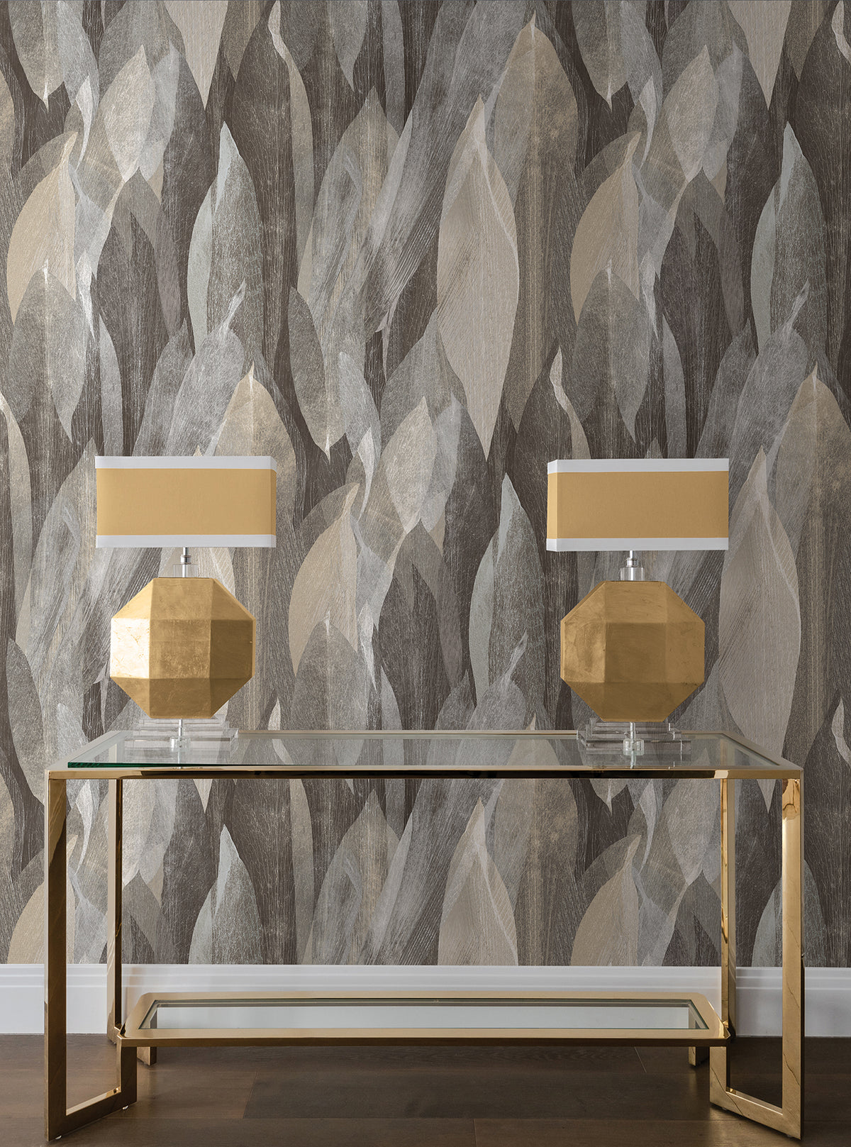 Shimmering Canopy Wide Width Wallpaper - Charcoal room setting