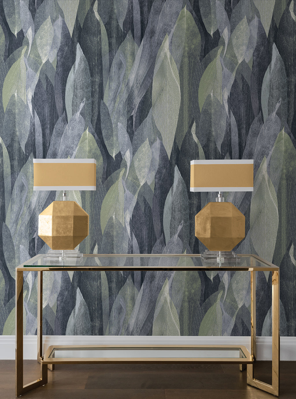 Shimmering Canopy Wide Width Wallpaper - Indigo room setting