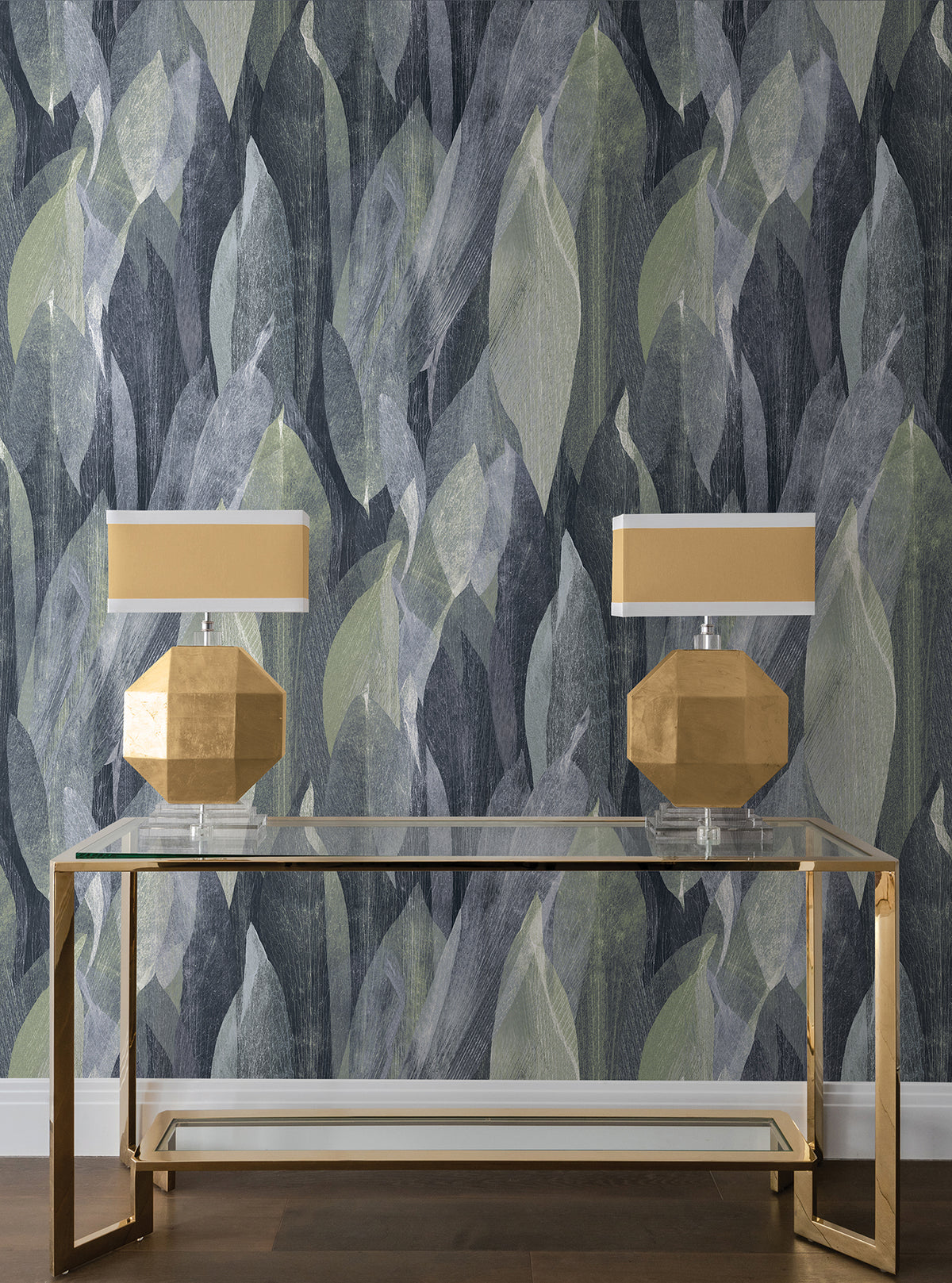 Shimmering Canopy Wide Width Wallpaper - Indigo room setting