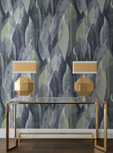 Load image into Gallery viewer, Shimmering Canopy Wide Width Wallpaper - Indigo room setting