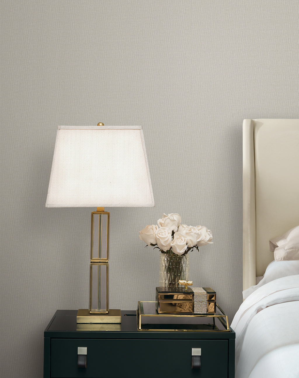 Ripple Effect Wide Width Wallpaper - Taupe room setting