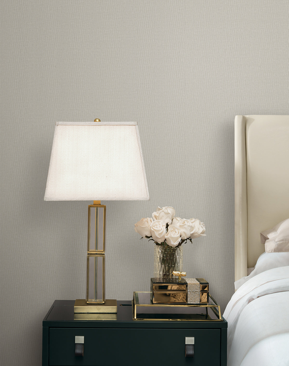 Ripple Effect Wide Width Wallpaper - Taupe room setting