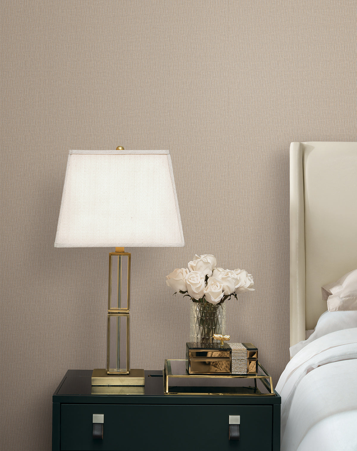 Ripple Effect Wide Width Wallpaper - Light Brown room setting