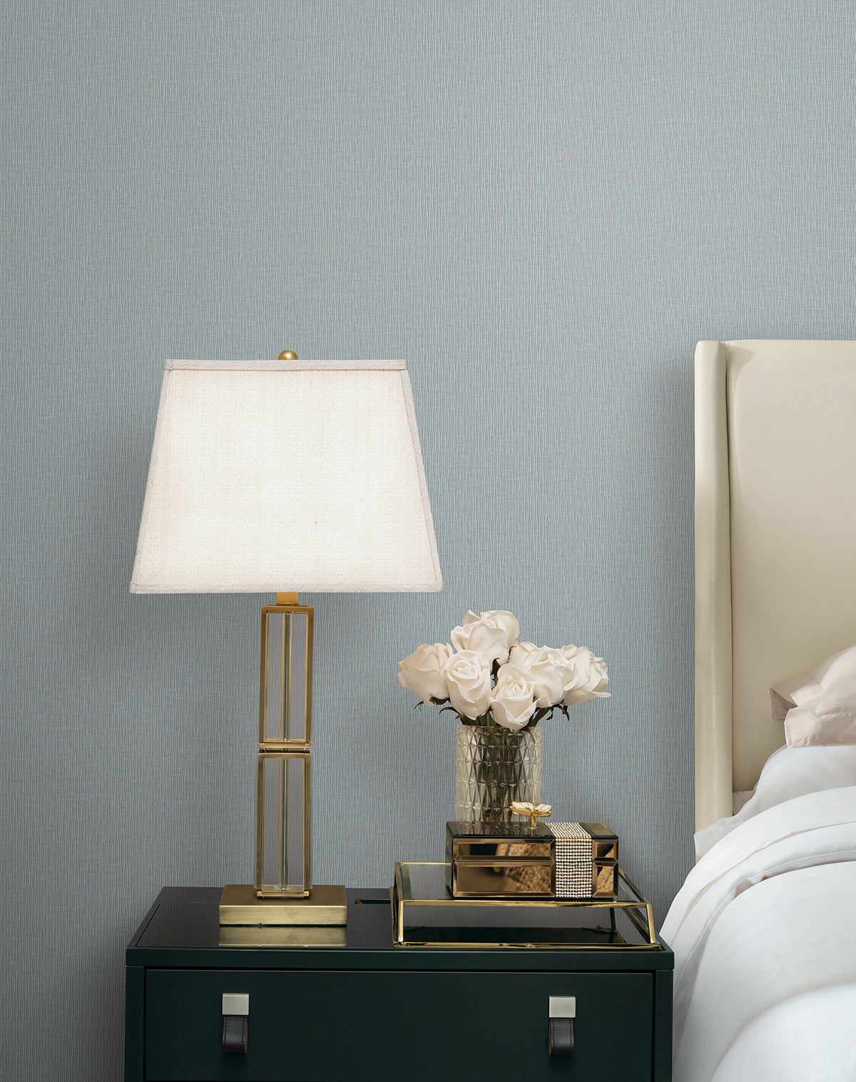 Ripple Effect Wide Width Wallpaper - Light Blue room setting