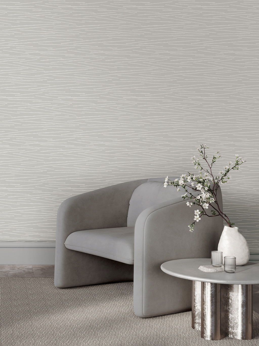Foundations Wide Width Wallpaper - Grey room setting
