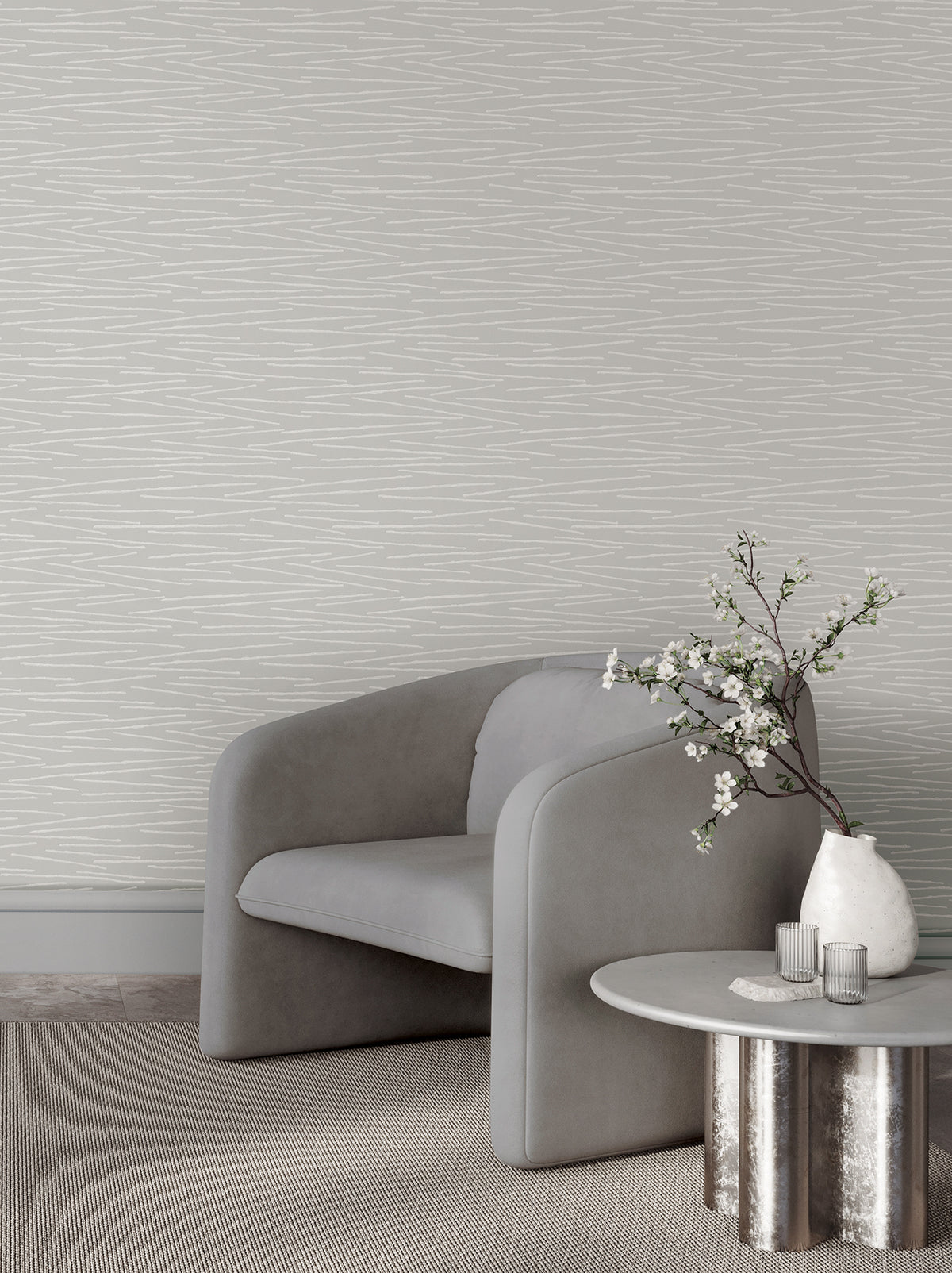 Foundations Wide Width Wallpaper - Grey room setting