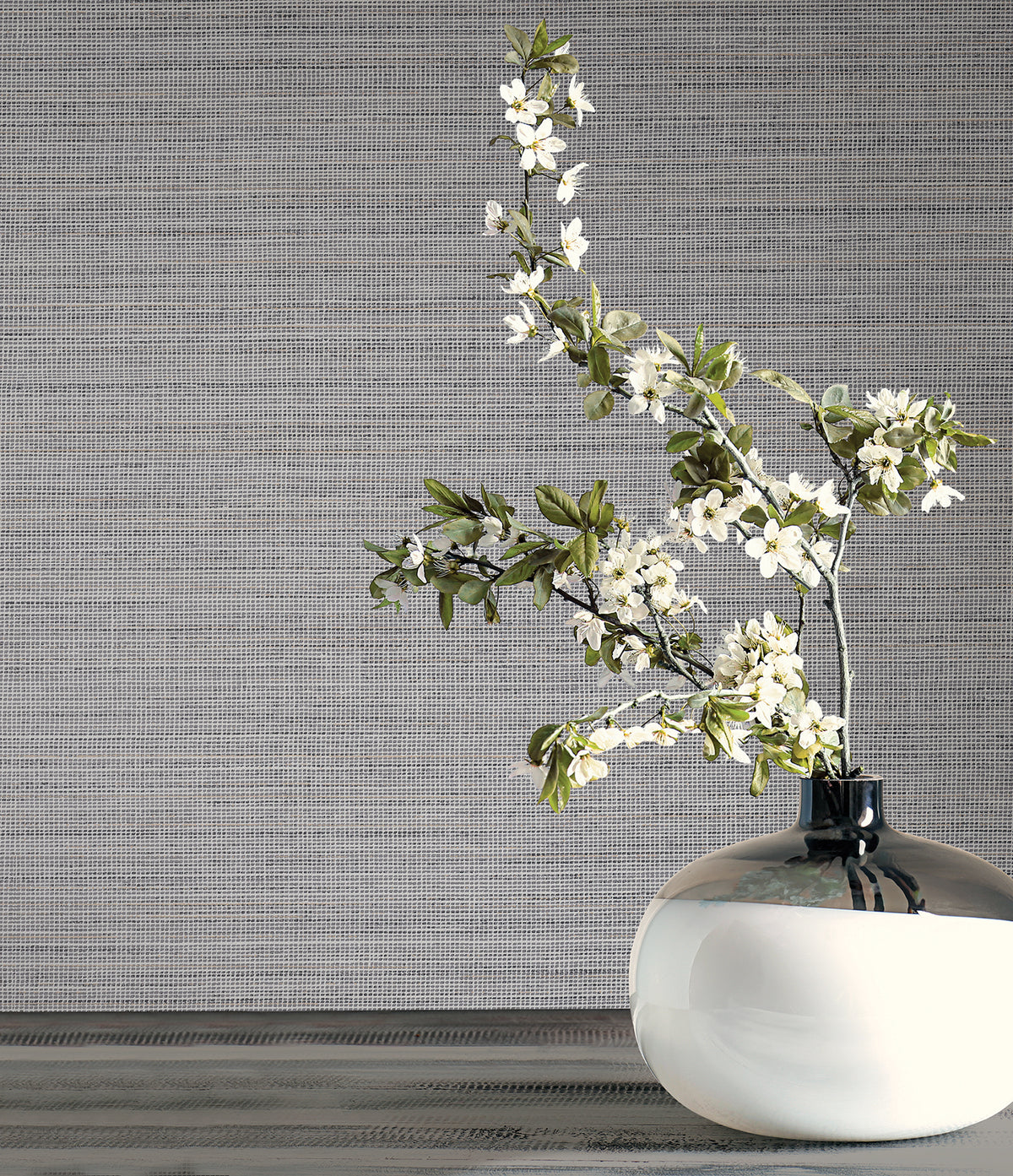 Drift Weave Wide Width Wallpaper - Grey room setting