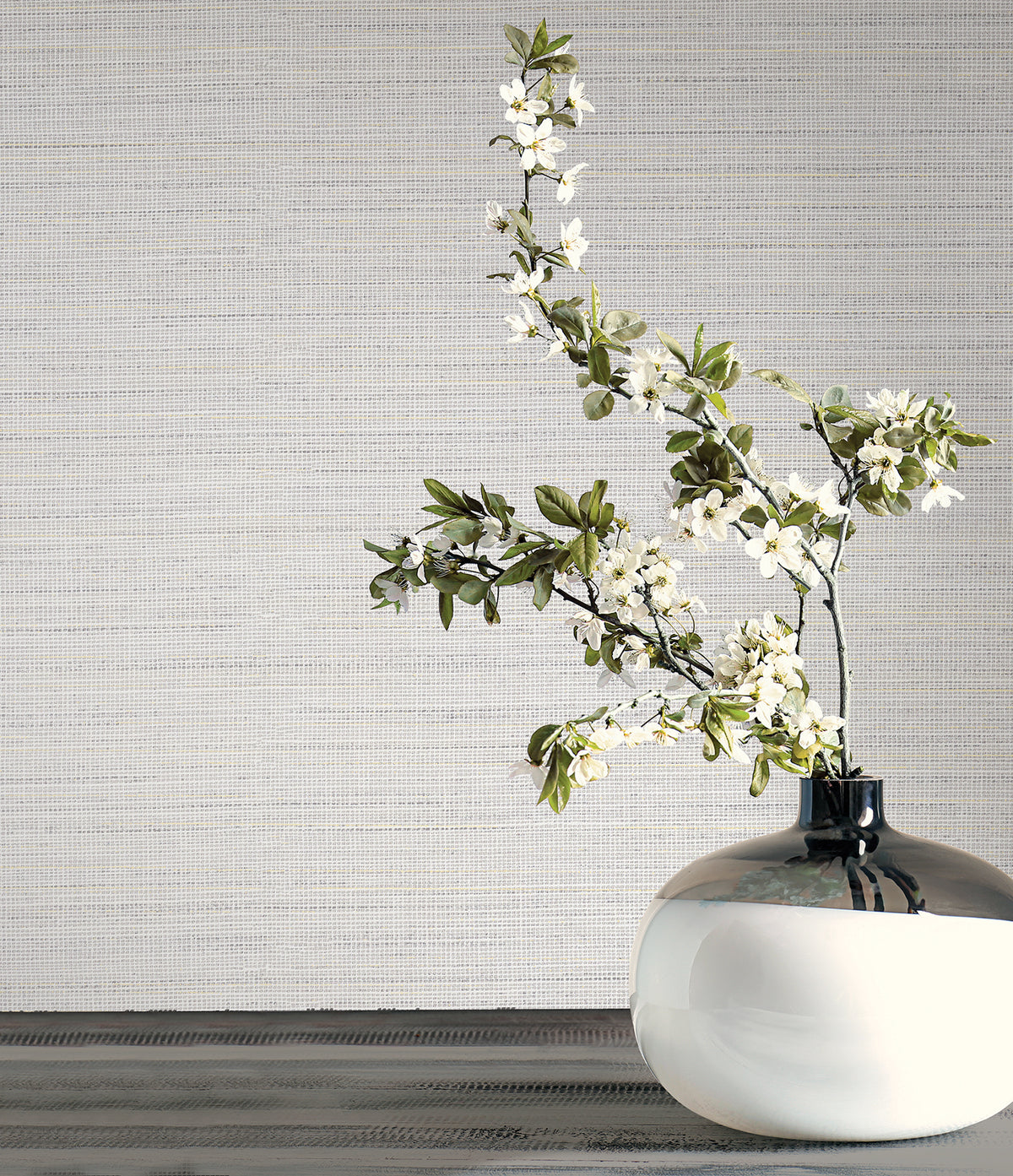 Drift Weave Wide Width Wallpaper - Light Grey room setting