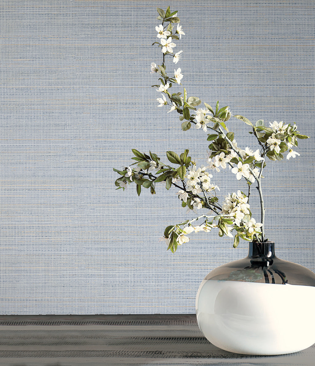 Drift Weave Wide Width Wallpaper - Blue room setting